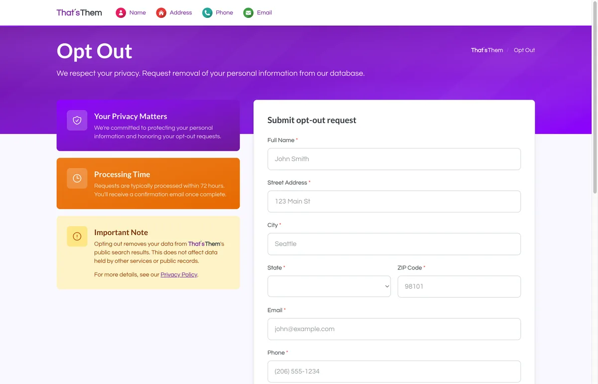 The ThatsThem opt-out page