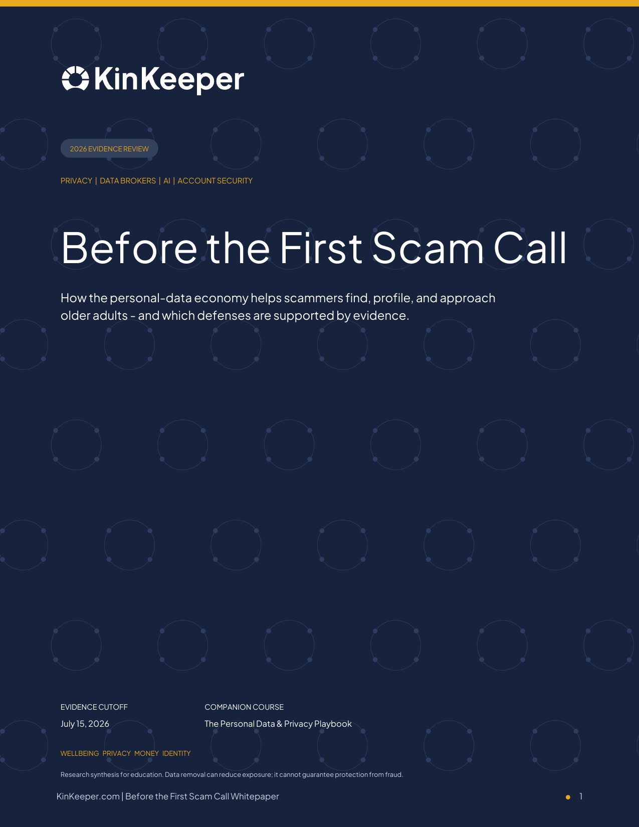 Cover of Before the First Scam Call, a KinKeeper white paper